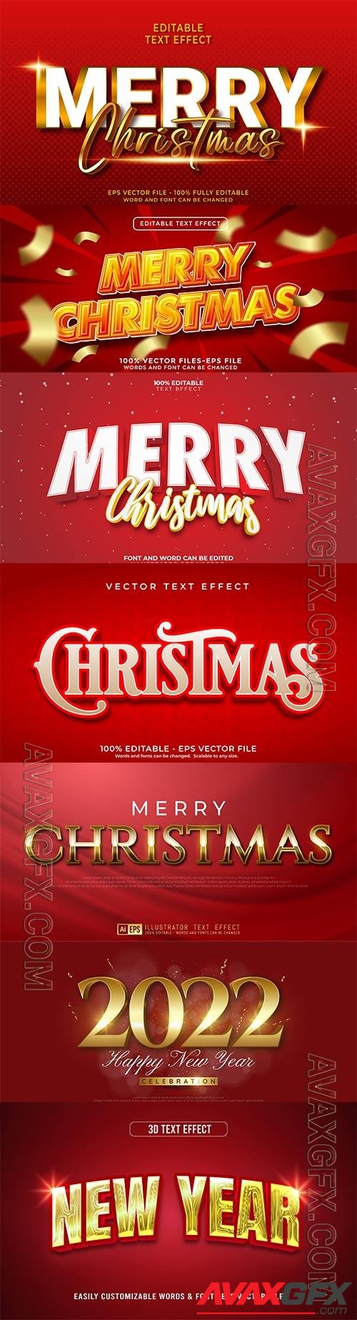 2022 New year and christmas editable text effect vector vol 21