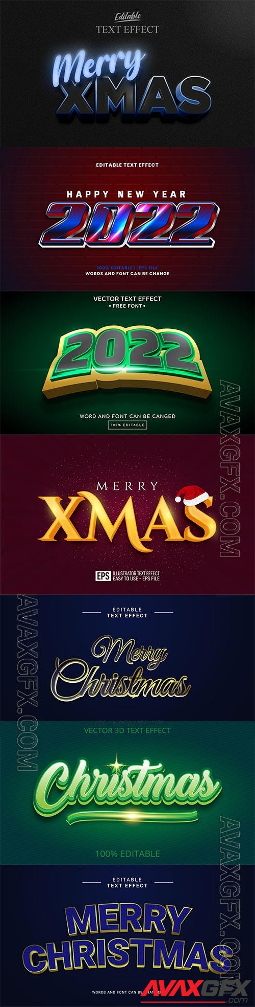 2022 New year and christmas editable text effect vector vol 30