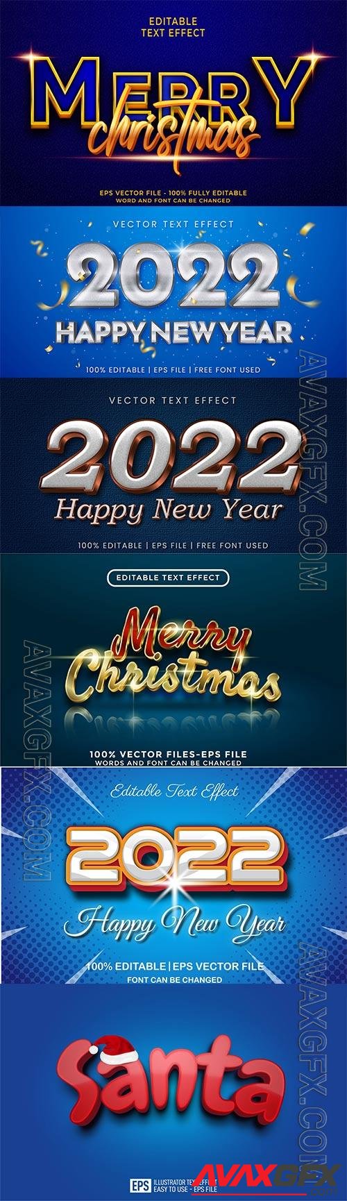 2022 New year and christmas editable text effect vector vol 20