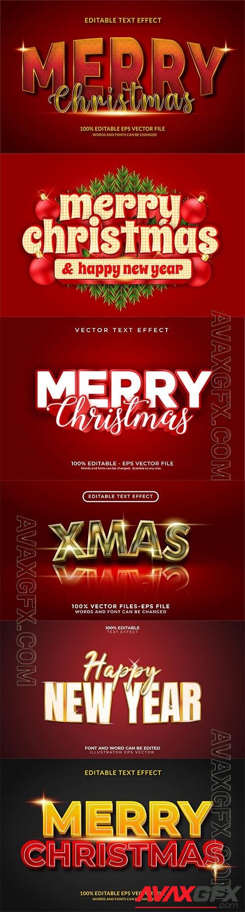 2022 New year and christmas editable text effect vector vol 19