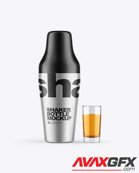 Metallic Shaker Bottle With Shot Mockup 85828