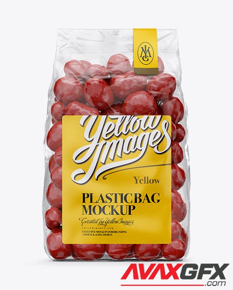 Clear Plastic Bag With Red Chocolate Dragee mockup 16136