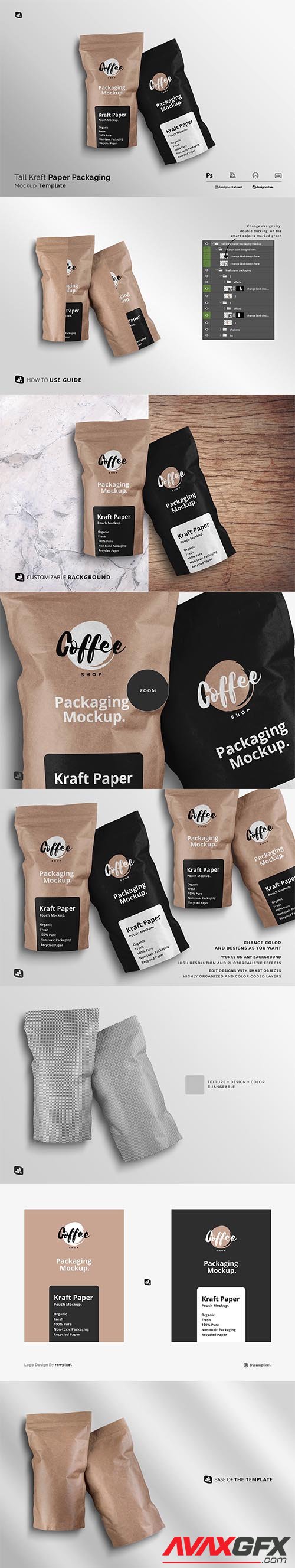 CreativeMarket - Tall Kraft Paper Packaging Mockup 6326255