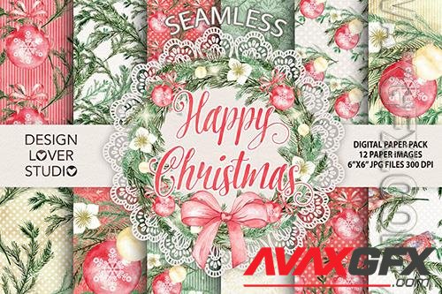 Watercolor Happy Christmas digital papers