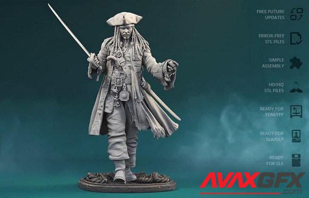 Jack Sparrow Pirates of the Caribbean 3D Printable STL