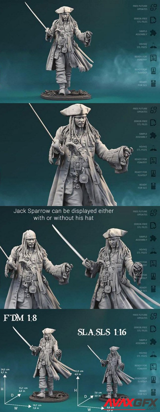 Jack Sparrow Pirates of the Caribbean 3D Printable STL