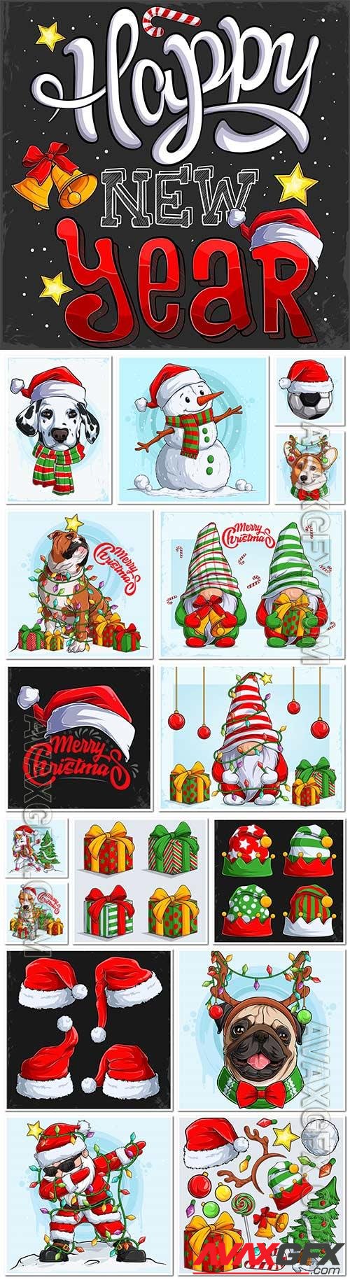 Colorful christmas elements vector collection, santa claus