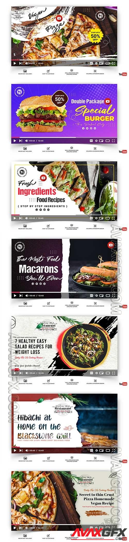 Youtube thumbnail for cooking and food template vector vol 2