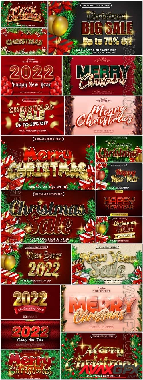 3d text merry christmas and happy new year style effect template