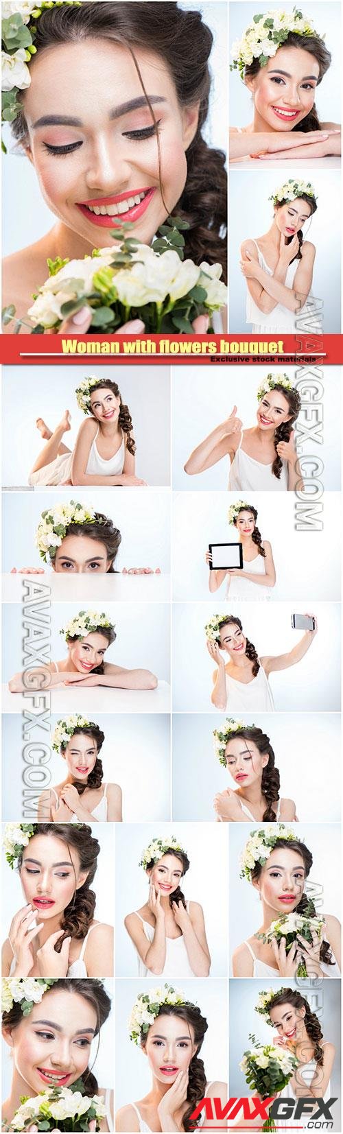 Girl with white flowers smiling