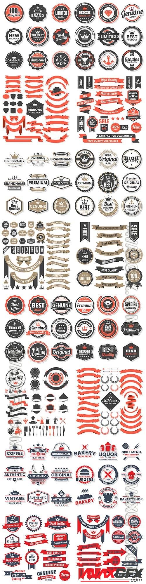 Vintage ribbons labels stickers and logos in vector