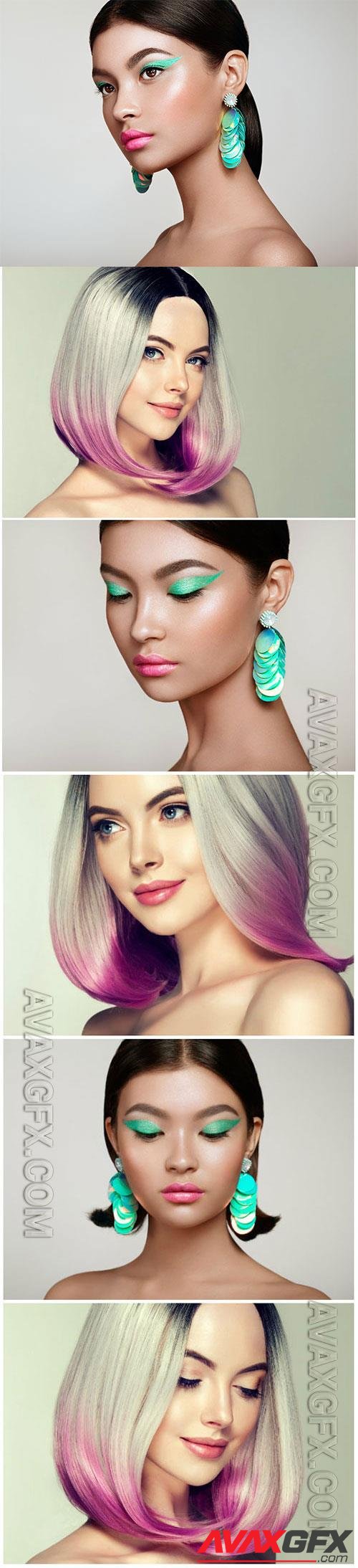Fashion makeup and haircuts for women stock photo