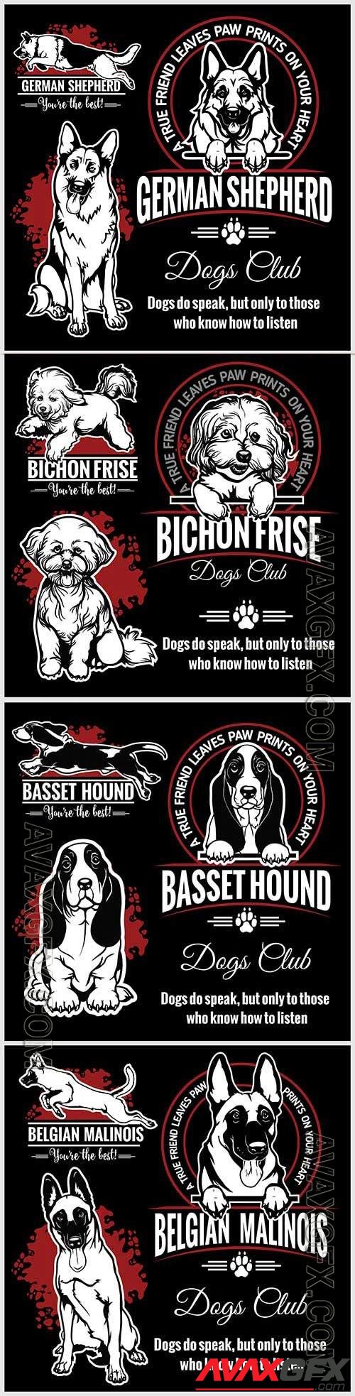Logos with the image of dogs for the dog club in vector