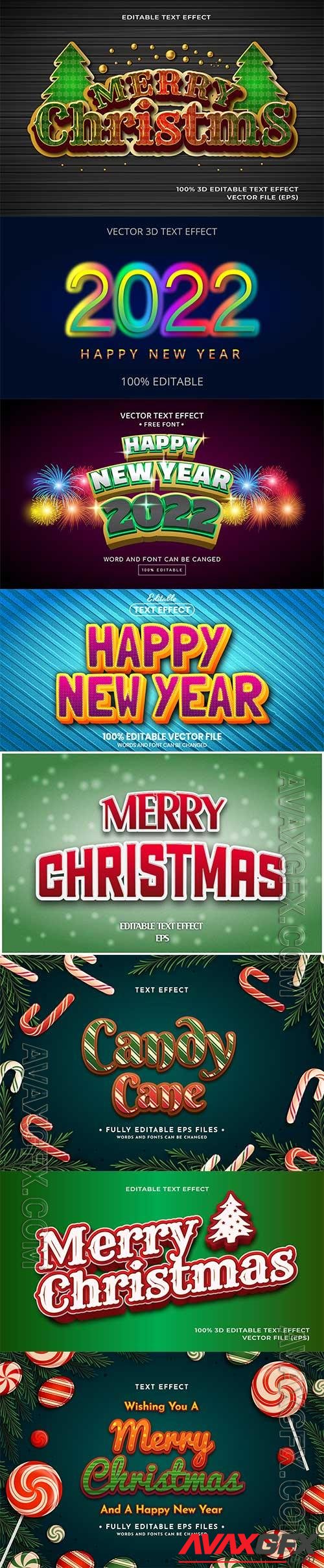 2022 New year and christmas editable text effect vector vol 35