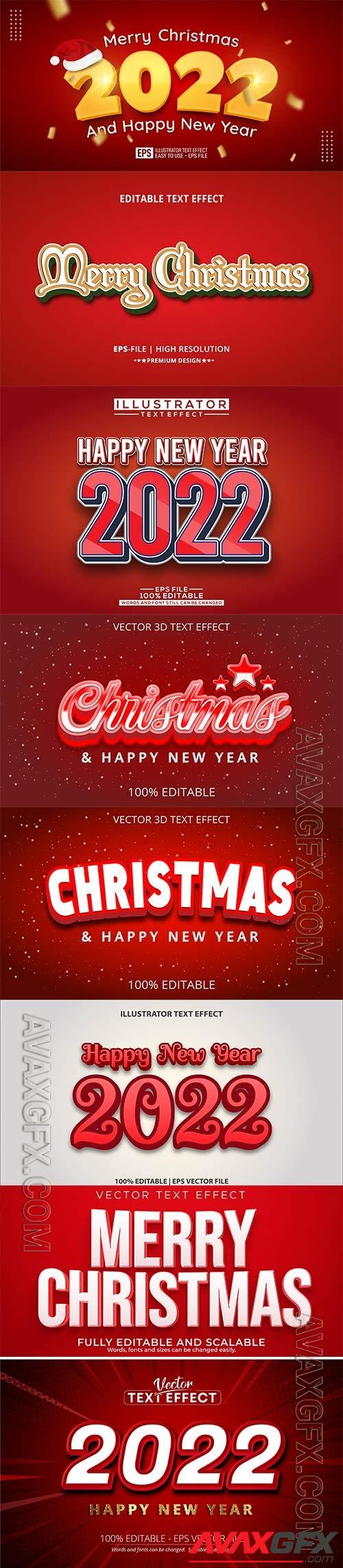 2022 New year and christmas editable text effect vector vol 34