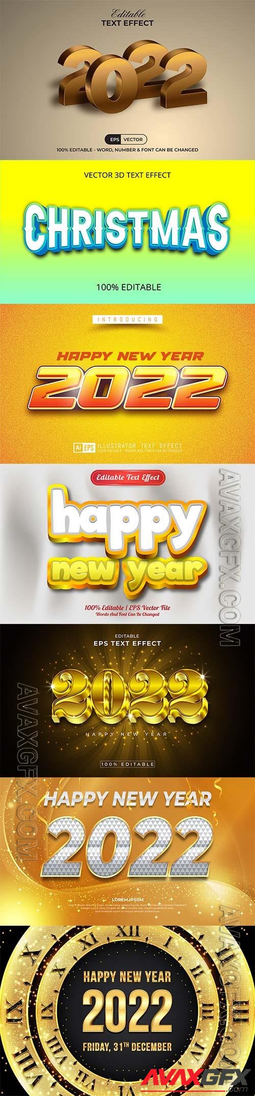 2022 New year and christmas editable text effect vector vol 39