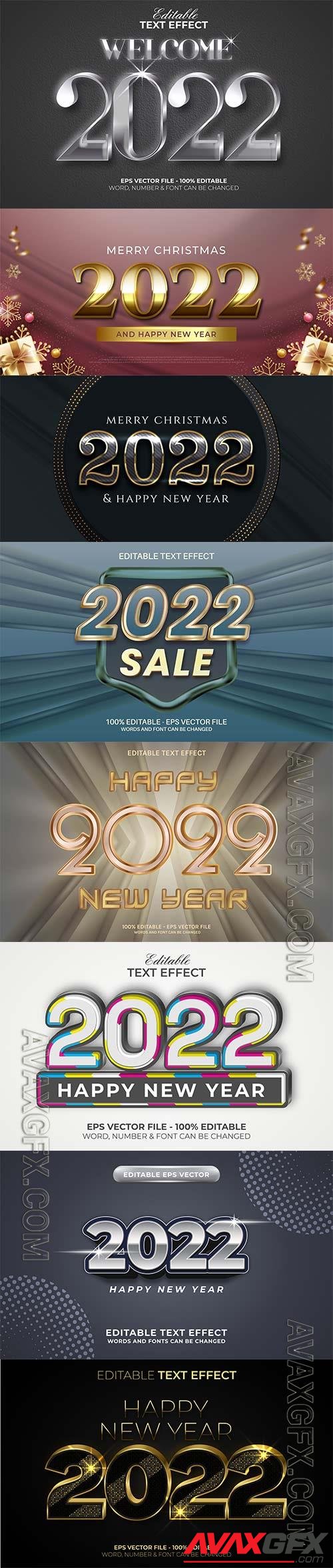 2022 New year and christmas editable text effect vector vol 40