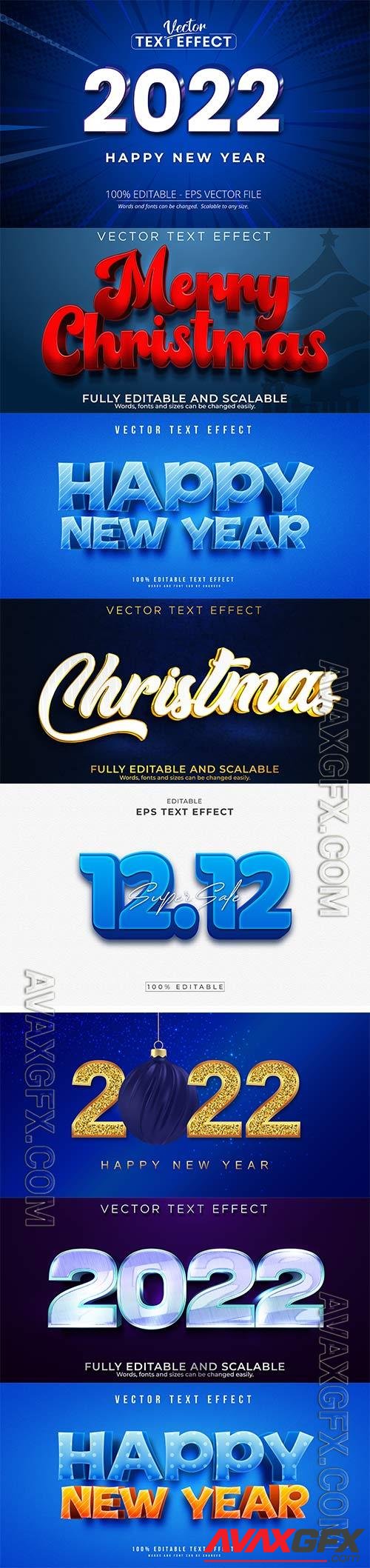 2022 New year and christmas editable text effect vector vol 33