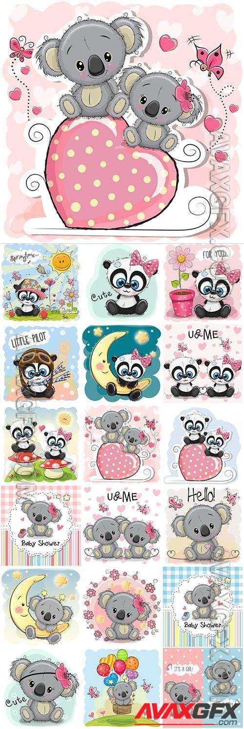 Pandas and koalas funny cartoon vector illustration