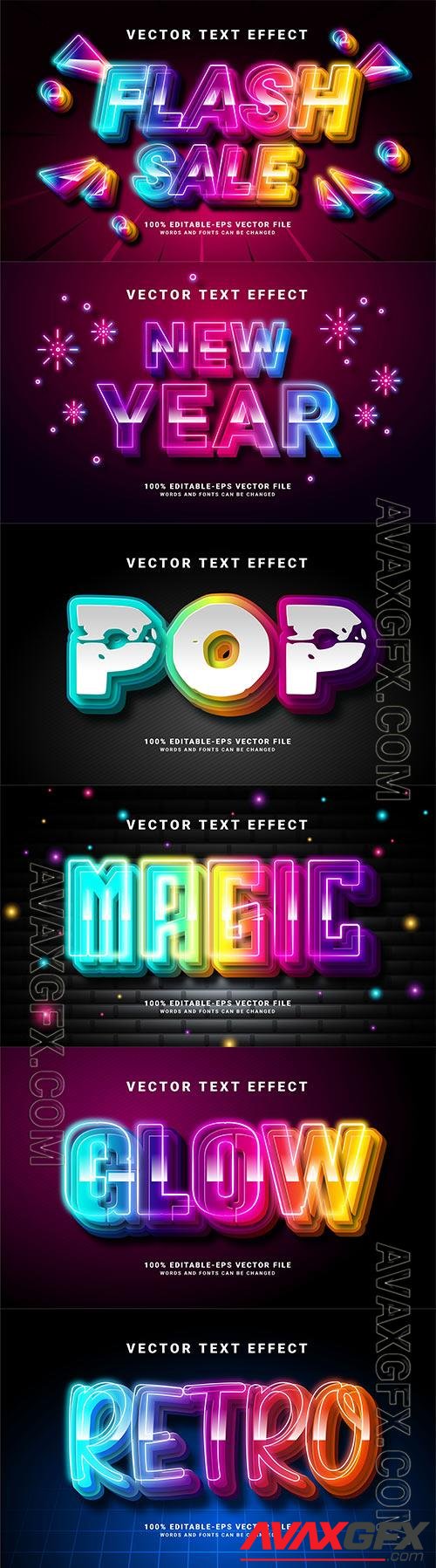 Set 3d editable text style effect vector vol 215