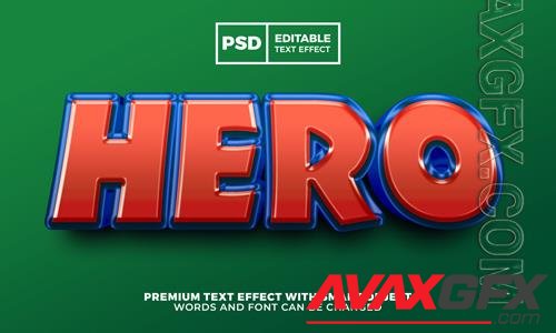 Hero cartoon game 3d editable text effect style premium psd