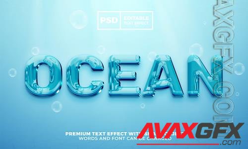 Ocean blue liquid 3d bold editable text effect premium psd