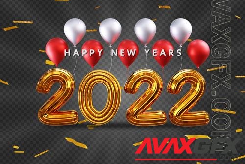 Happy new years with 3d gold text effect and balloon psd