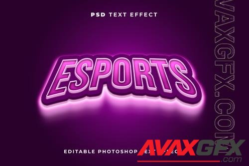 Esport text effect template with light effect and purple color premium psd