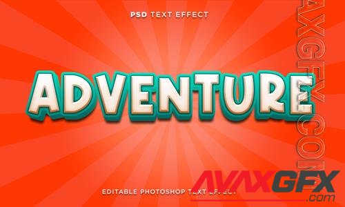 3d adventure text effect template with cartoon style psd