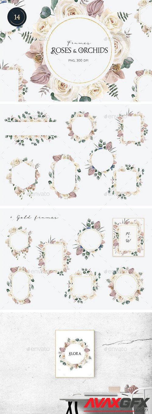 Watercolor Roses and Orchids Frames - 30234135