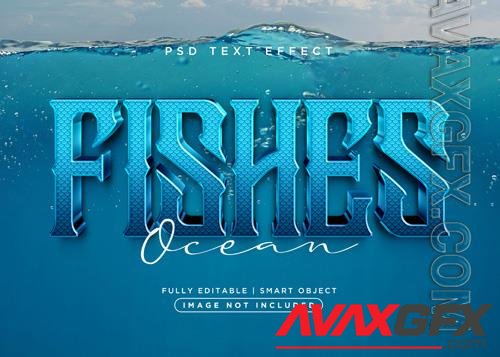 3d style fishes text effect psd