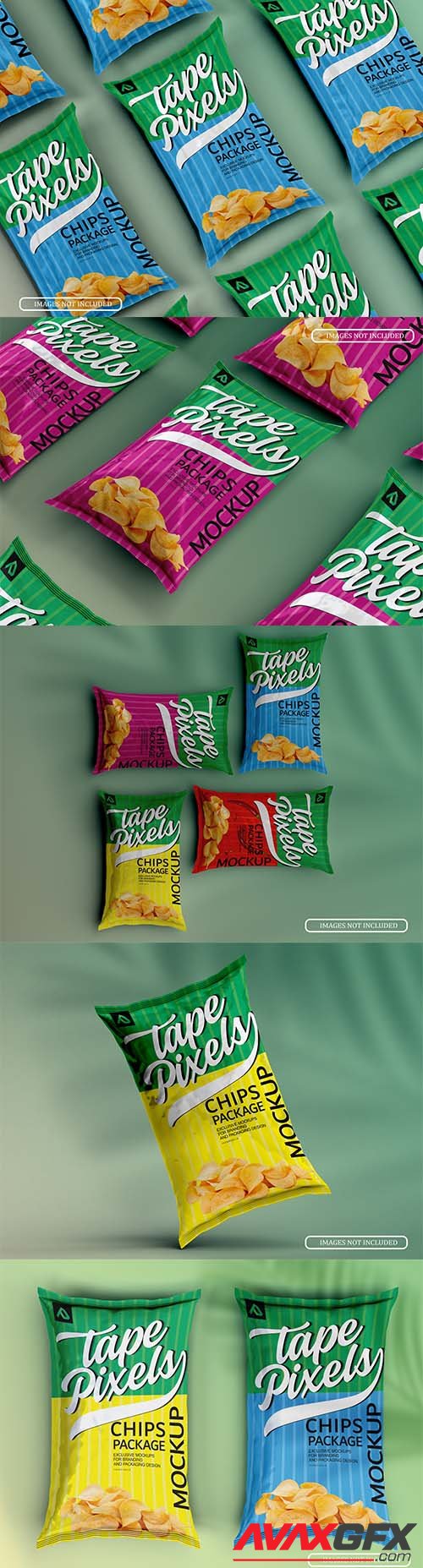 Lying potato chips bags mockup