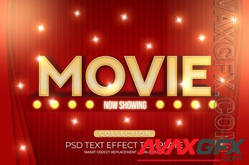 Movie text effect 3d template shiny with curtains red color editbale fully premium psd