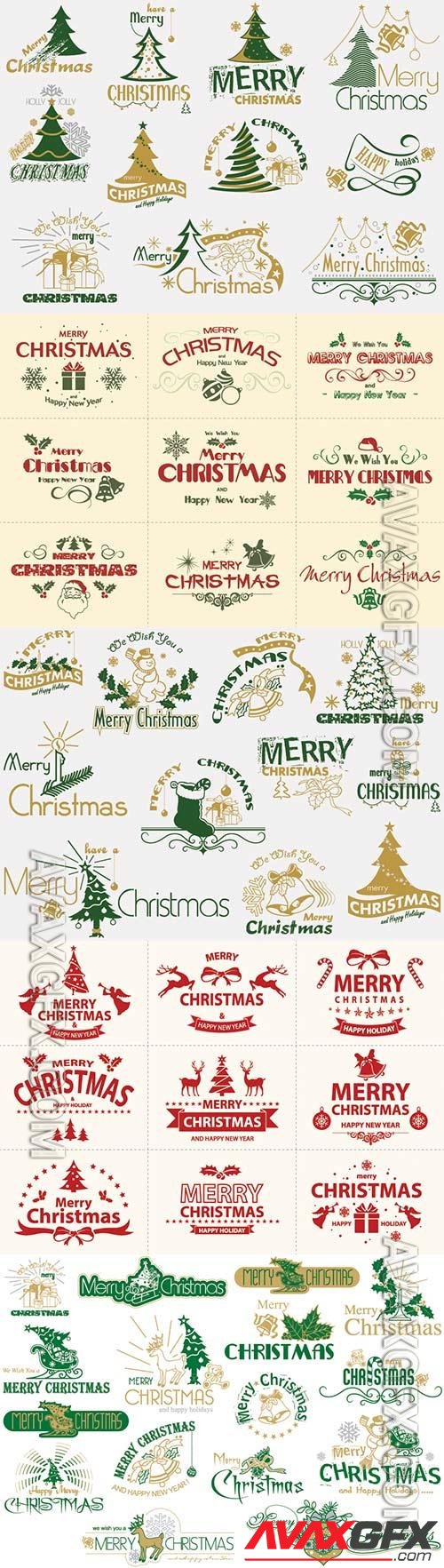 Christmas calligraphic elements, decorative new year icons and lettering in vector