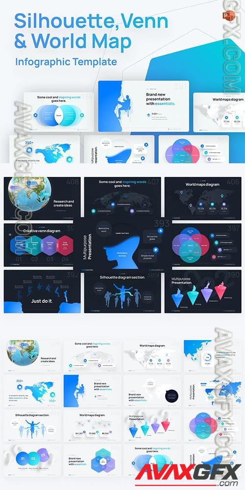 Silhouette, Venn & World Map PowerPoint Template CKXJZ9V