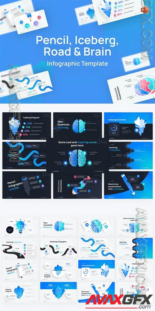 Pencil, Iceberg, Road & Brain PowerPoint Template MM59LKR