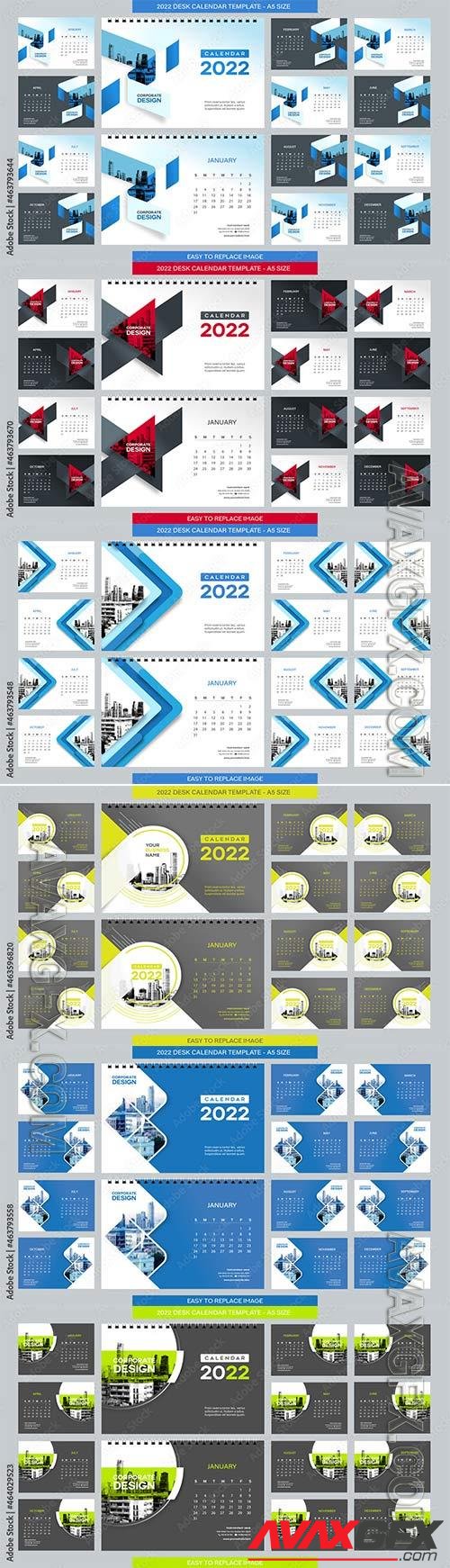 Desk Calendar 2022 template - 12 months included - A5 Size