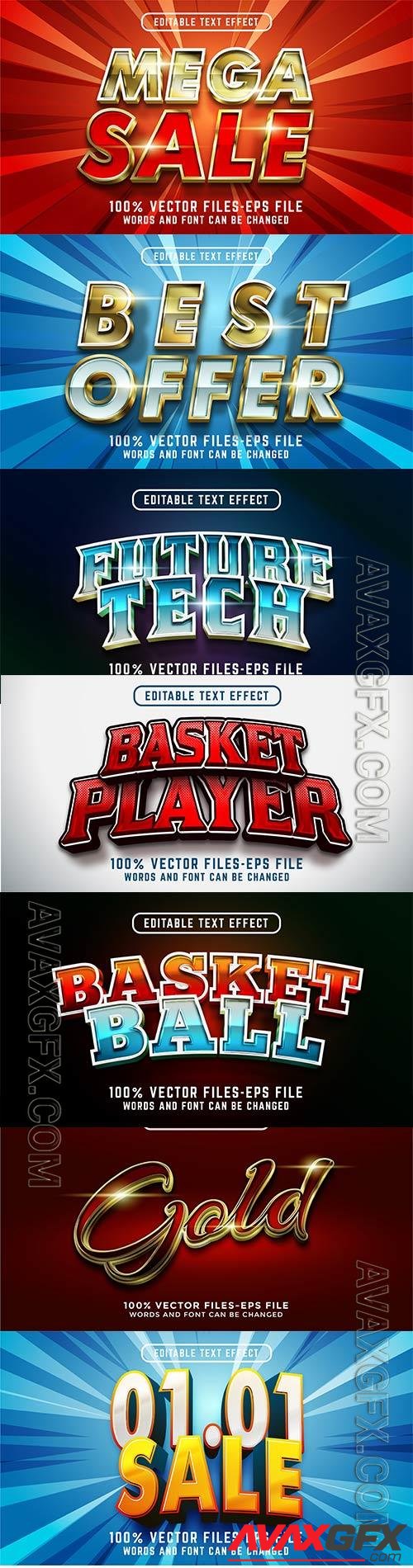 Set 3d editable text style effect vector vol 231