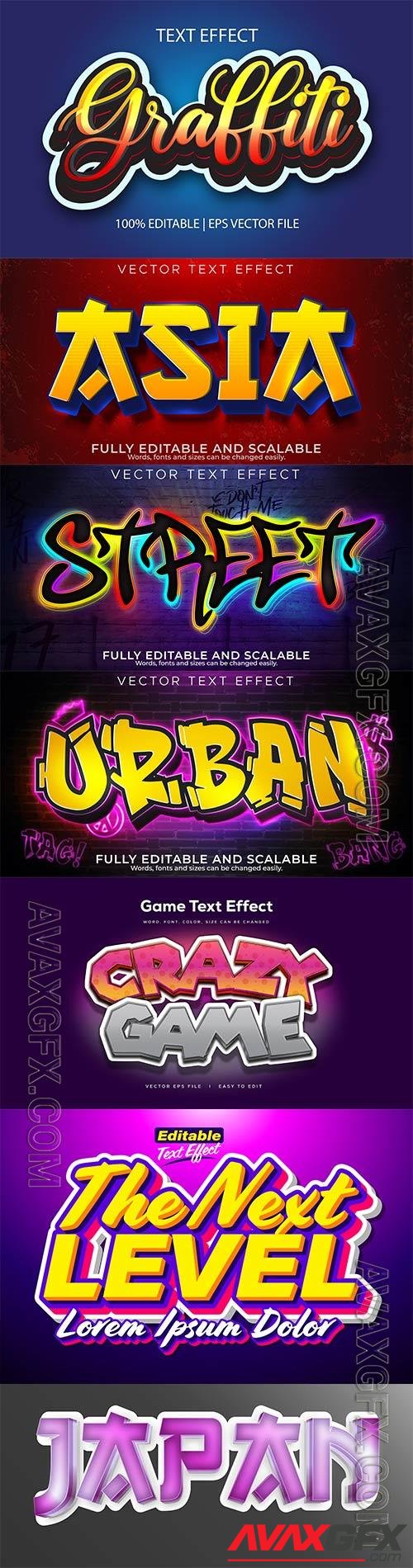 Set 3d editable text style effect vector vol 230