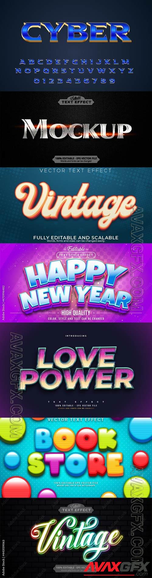 Set 3d editable text style effect vector vol 229