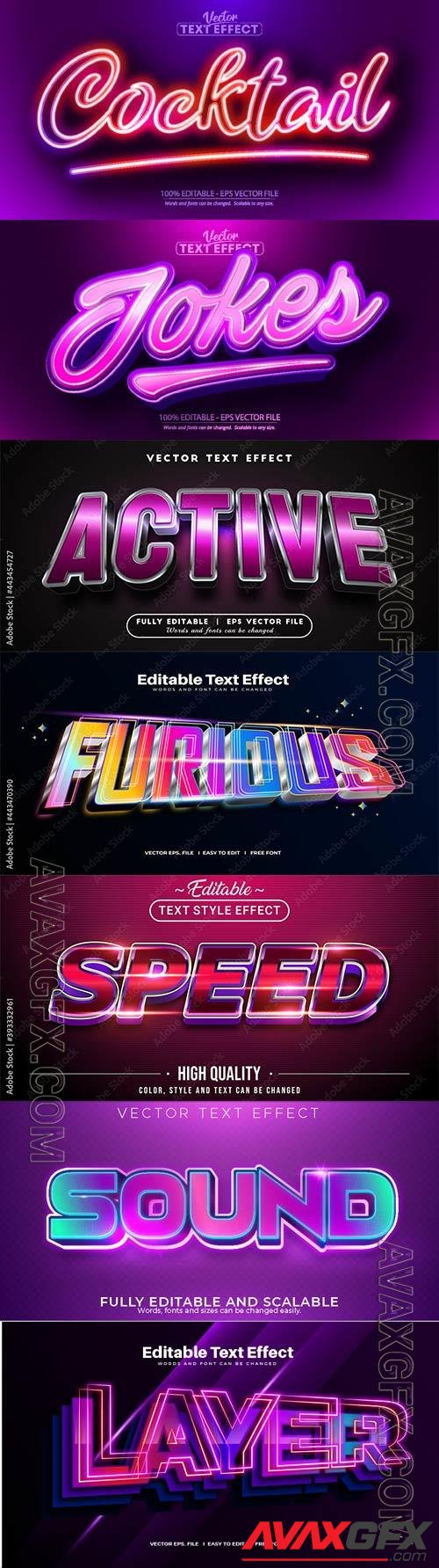 Set 3d editable text style effect vector vol 224
