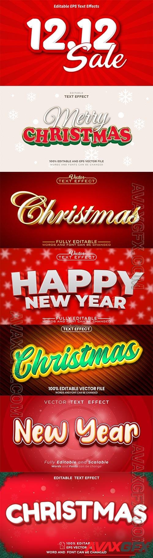 Christmas text font style editable, New year text vector effect