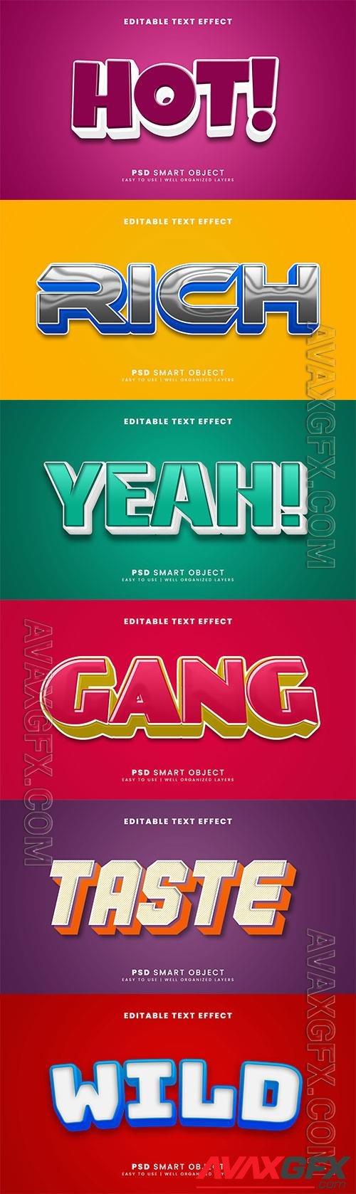 Psd 3d editable text effect template set vol 6