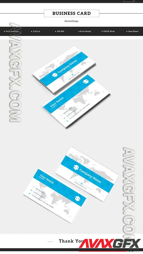 Business Card with Blue Accents and World Map Background 182901301
