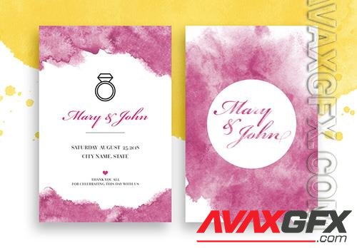 Wedding Invitation Layout with Watercolor Elements 214807709