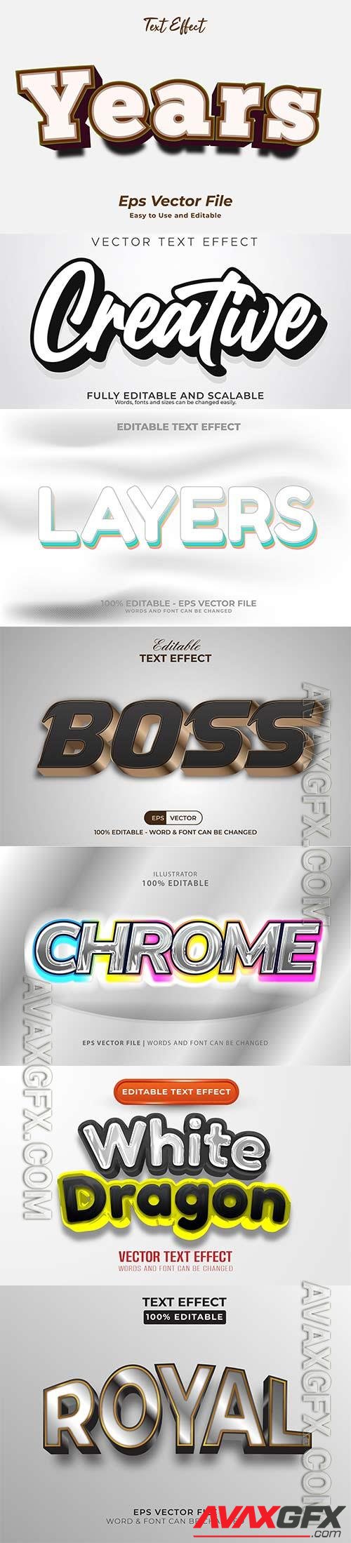 Set 3d editable text style effect vector vol 256