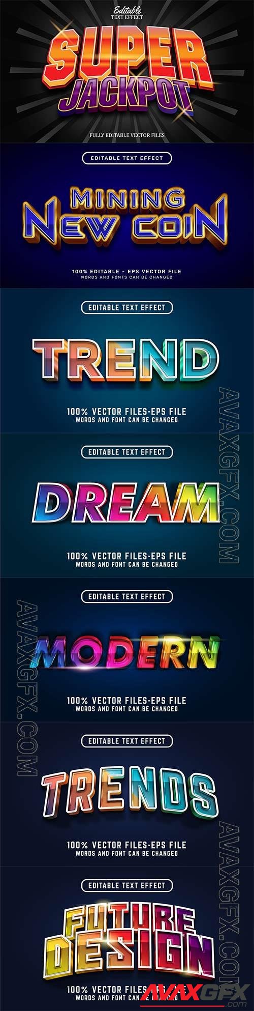 Set 3d editable text style effect vector vol 253