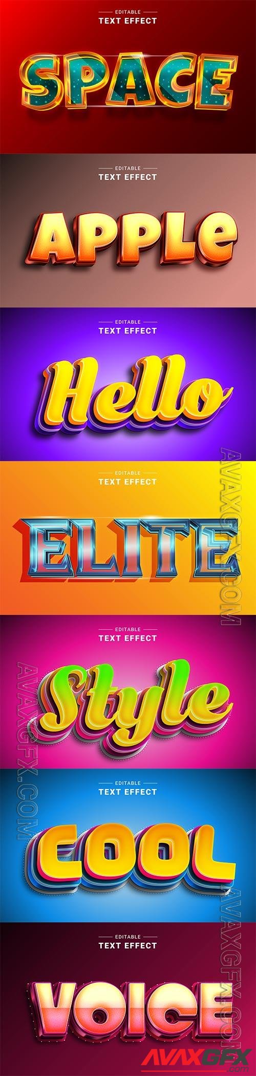 Set 3d editable text style effect vector vol 264