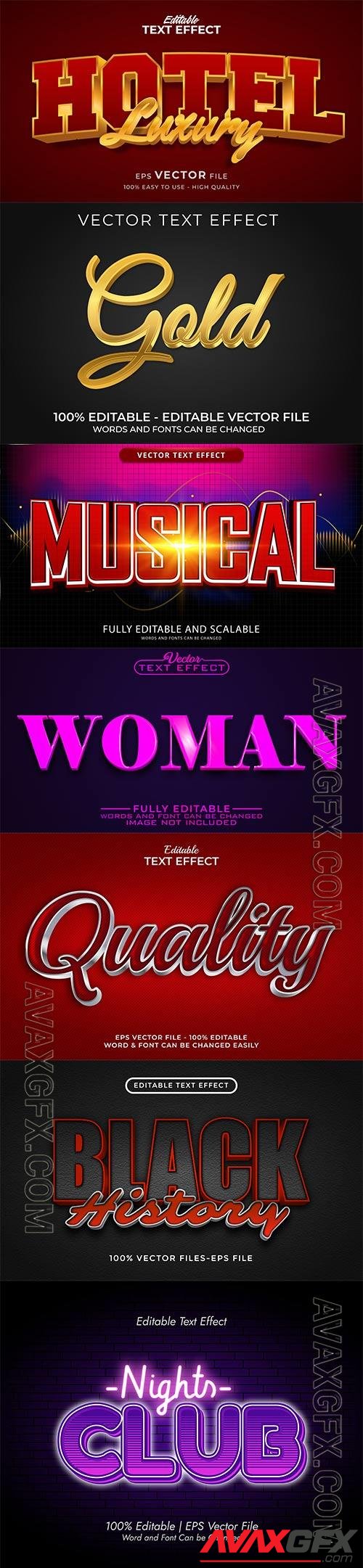 Set 3d editable text style effect vector vol 268