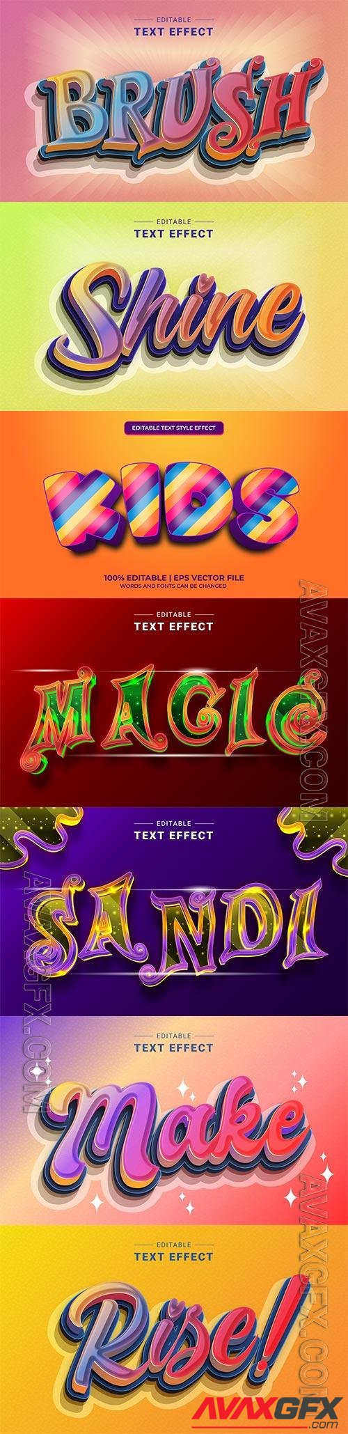 Set 3d editable text style effect vector vol 265